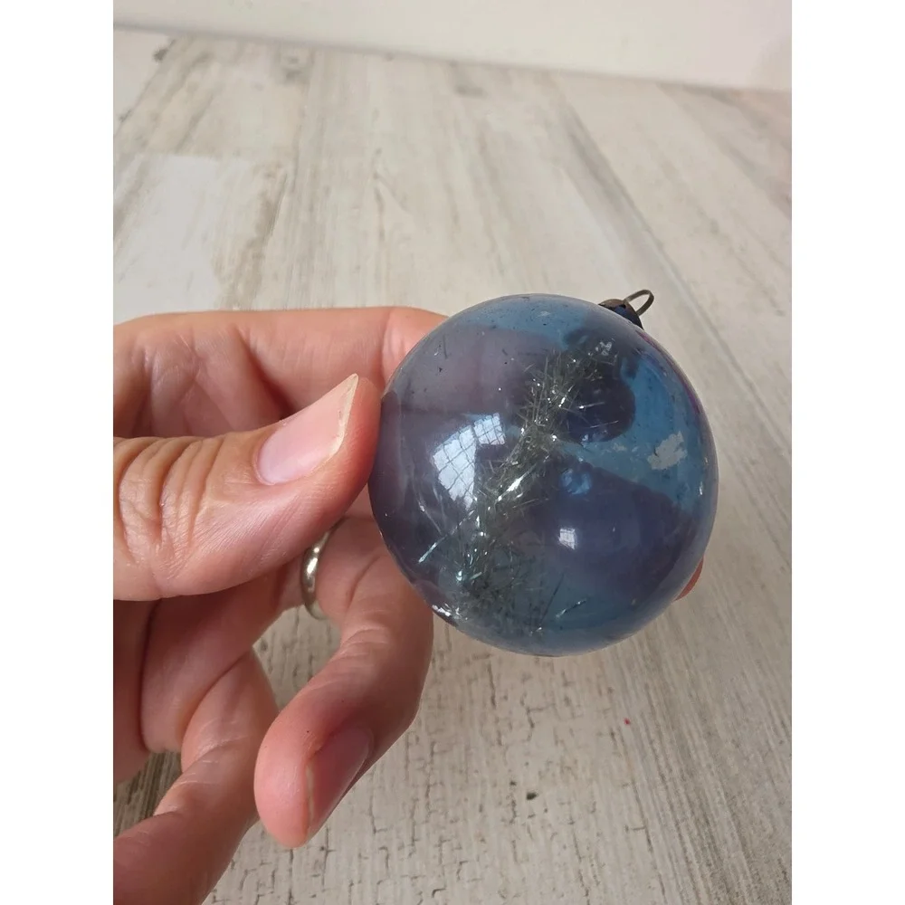 Antique tinsel unsilvered Blue ornament Xmas tree
